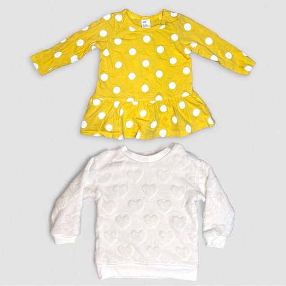 Baby Girl 6–9M H&M Top Bundle – Yellow Polka Dot Peplum & Fleece Sweatshirt - Picture 1 of 3